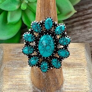 Handcrafted Turquoise Southwestern Sterling Silver Statement Ring Sz 9